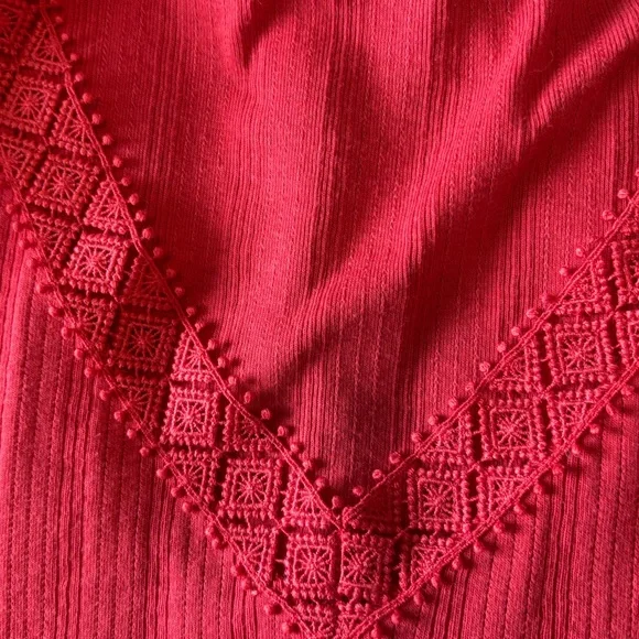 Soft Surroundings Lace Trim V-Neck Top Red Orange Short Sleeve Size L - Picture 5 of 6